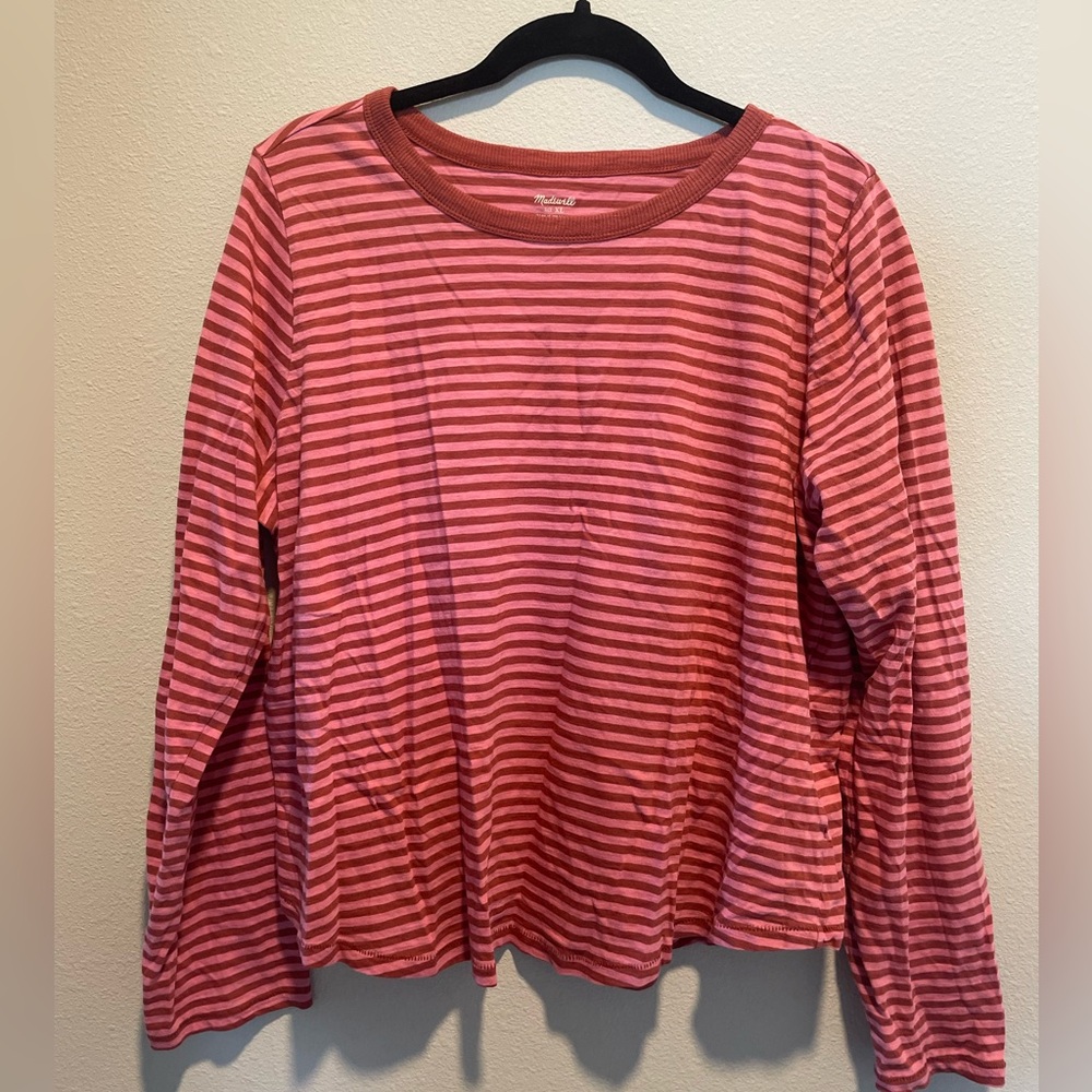 Madewell Pink and Dark Pink Striped Long-Sleeve Tee XL Antique Rose